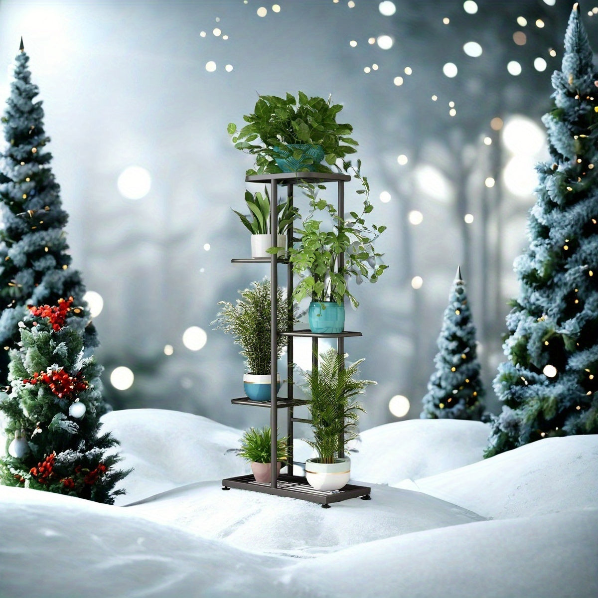 Suporte para Plantas 6 Camadas 7 Vasos Decoração de Natal Suporte para Plantas Interno e Externo Decorações de Casa de Natal, Suporte para Plantas em Camadas Expositor de Flores, Adequado para Varanda, Jardim, Sala de Estar, Varanda, Jardim, Árvore de Nat