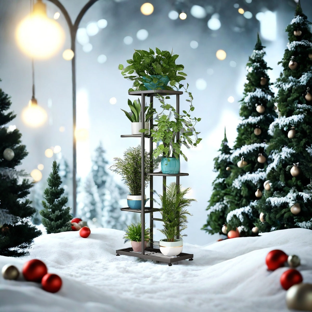 Suporte para Plantas 6 Camadas 7 Vasos Decoração de Natal Suporte para Plantas Interno e Externo Decorações de Casa de Natal, Suporte para Plantas em Camadas Expositor de Flores, Adequado para Varanda, Jardim, Sala de Estar, Varanda, Jardim, Árvore de Nat