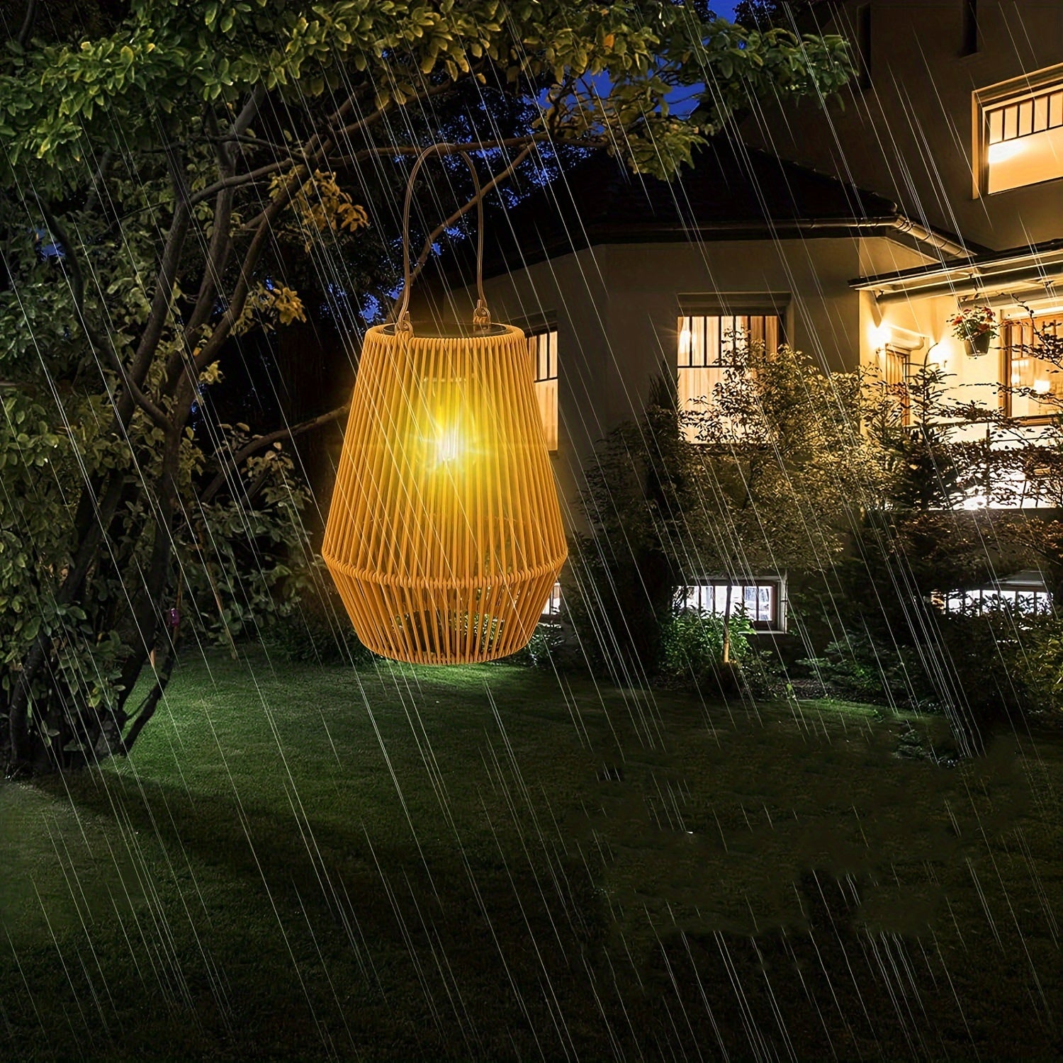 Lâmpadas solares suspensas de vime estilo boêmio, 2 unidades, lanternas LED para exteriores, energia solar 36V, bateria de níquel, para decoração de pátio, jardim, varanda, sem laser, peças eletrônicas incluídas