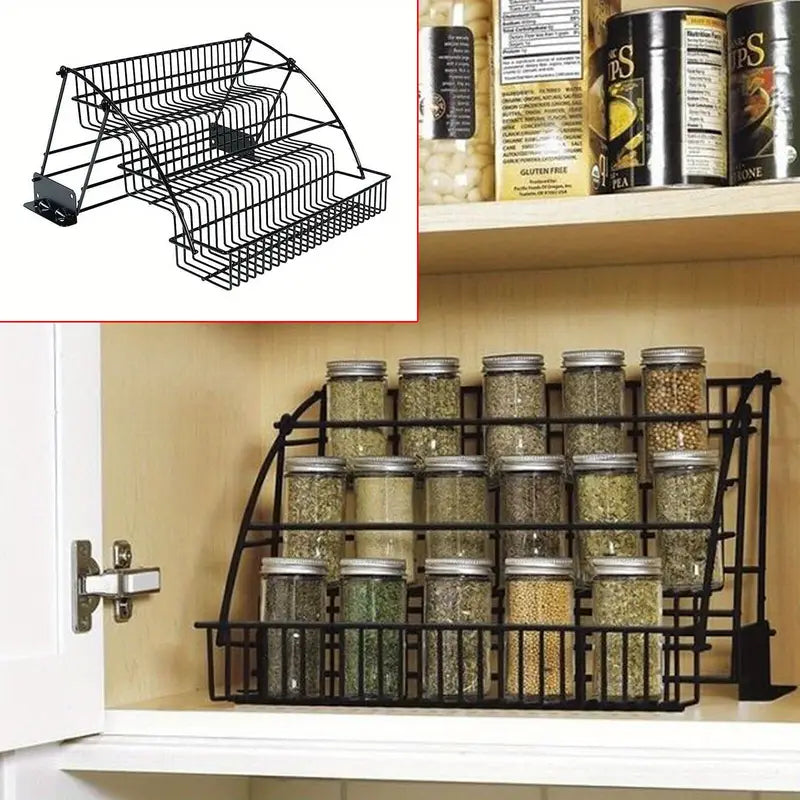 Organizador de Temperos Metálico Expansível com 3 Andares para Armários de Cozinha