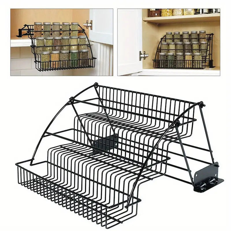 Organizador de Temperos Metálico Expansível com 3 Andares para Armários de Cozinha