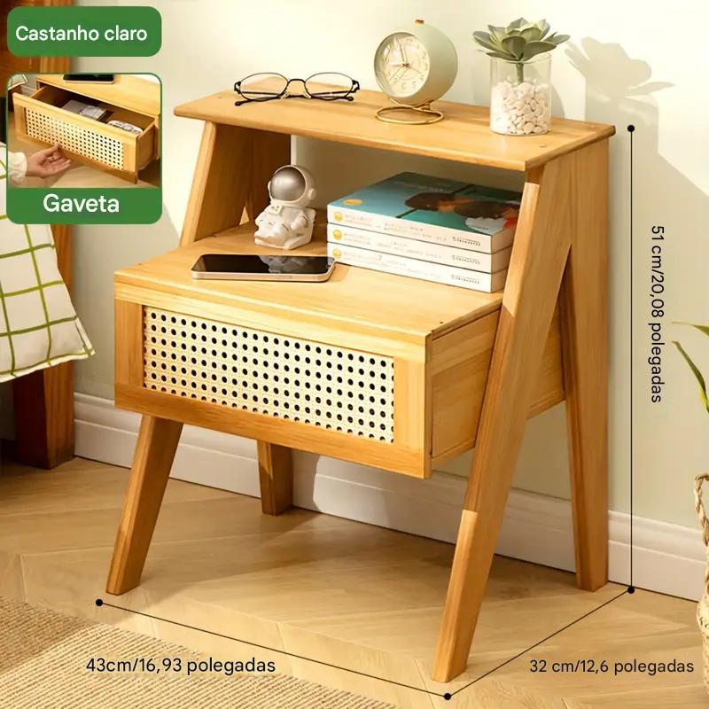 Mesa de Cabeceira Multifuncional de Bambu