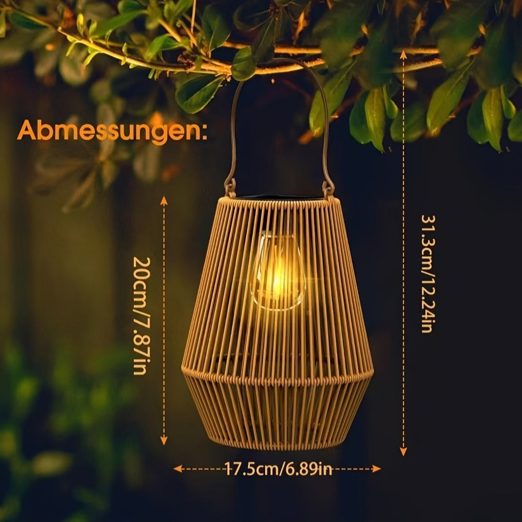 Lâmpadas solares suspensas de vime estilo boêmio, 2 unidades, lanternas LED para exteriores, energia solar 36V, bateria de níquel, para decoração de pátio, jardim, varanda, sem laser, peças eletrônicas incluídas