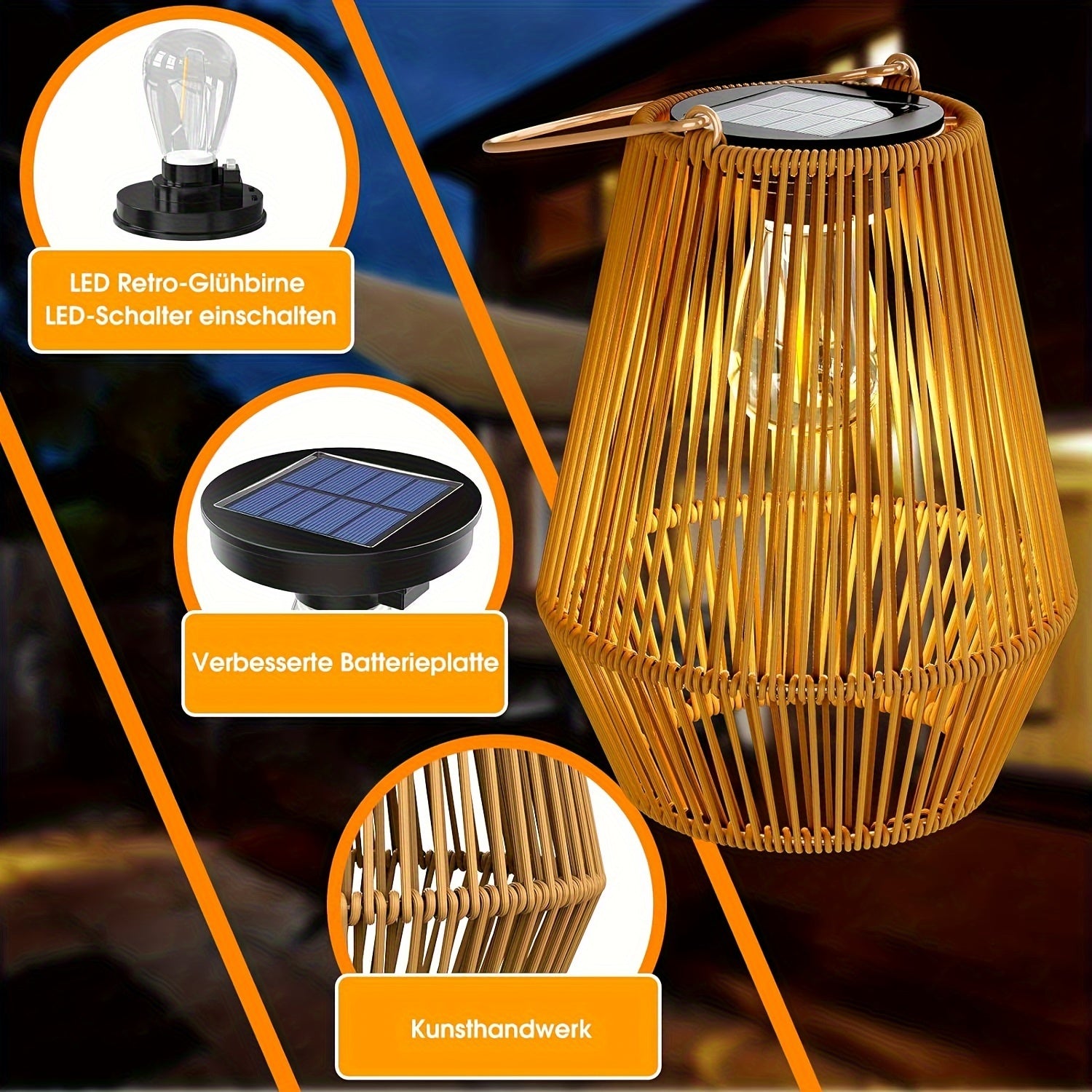 Lâmpadas solares suspensas de vime estilo boêmio, 2 unidades, lanternas LED para exteriores, energia solar 36V, bateria de níquel, para decoração de pátio, jardim, varanda, sem laser, peças eletrônicas incluídas