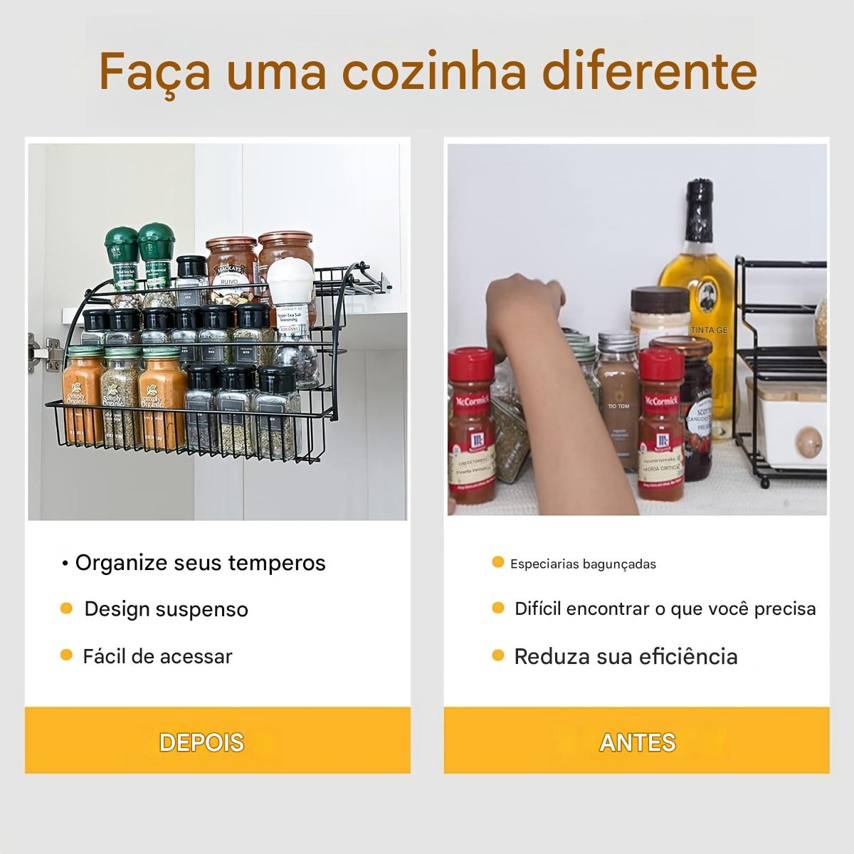 Organizador de Temperos Metálico Expansível com 3 Andares para Armários de Cozinha