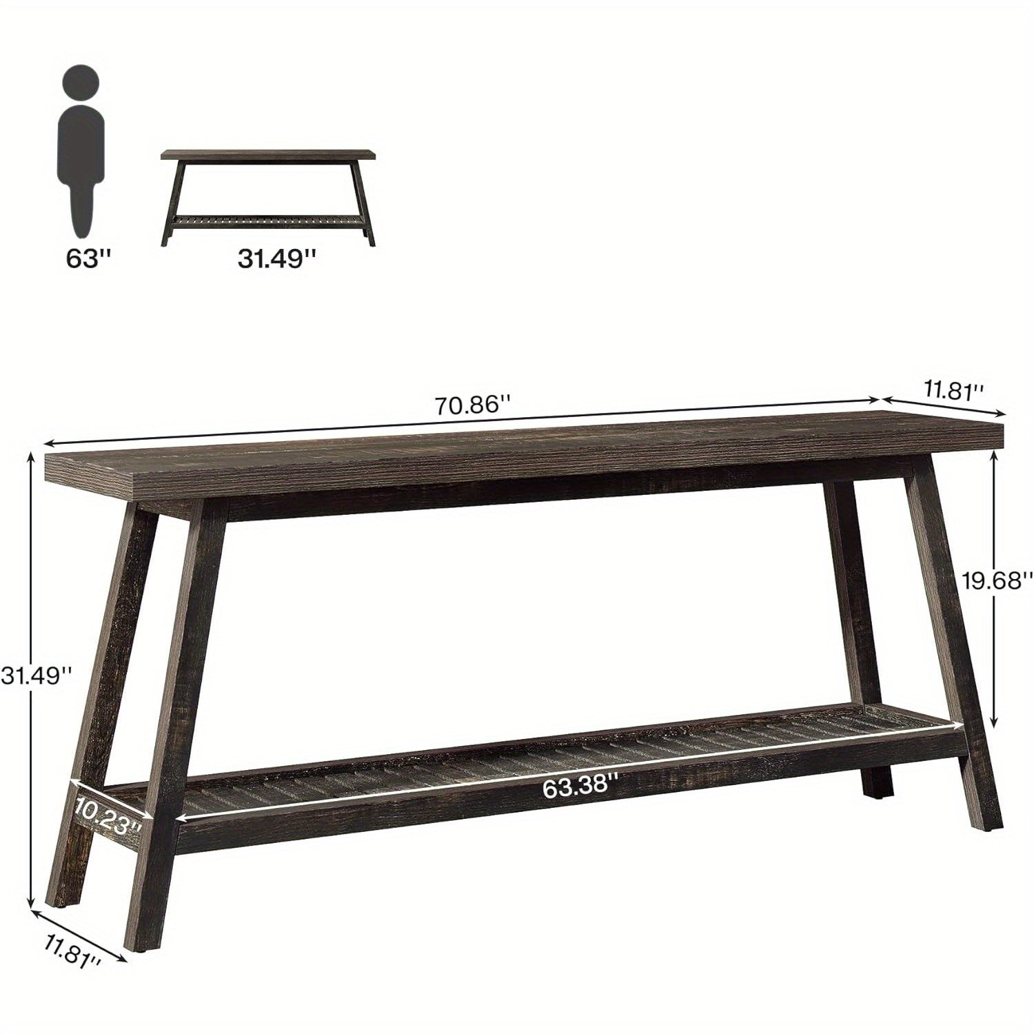 Mesa de Console Extra Longa 70.9" Estilo Fazenda - 2 Andares, Design Estreito para Entrada, Corredor, Sala de Estar - Acabamento em Madeira Dura, Economia de Espaço, Fácil Limpeza - Presente de Natal Perfeito, Marrom Escuro, Mesa de Console, Estilo Fazend