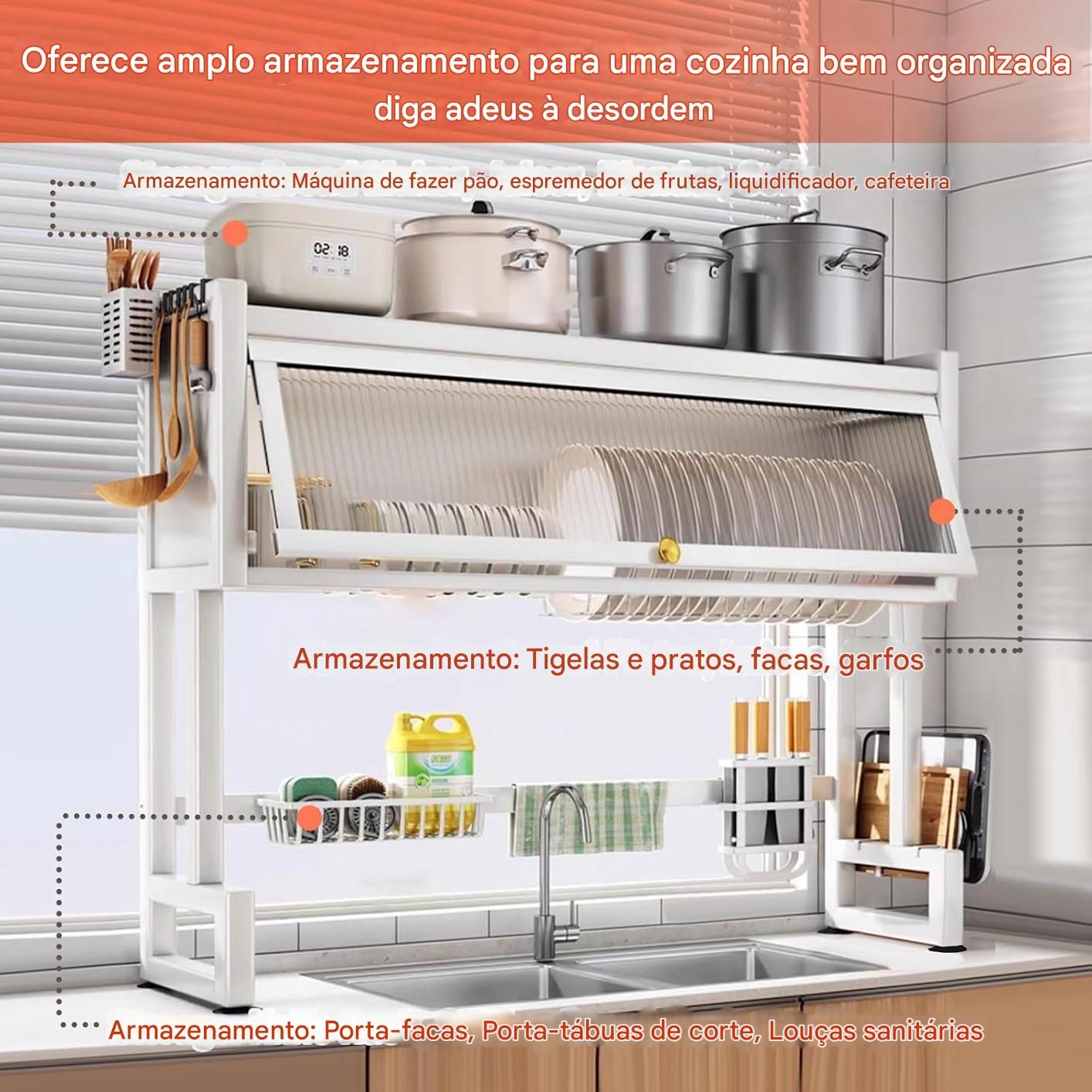 Escorredor de Pratos de 3 Camadas – Organização Máxima para Sua Cozinha