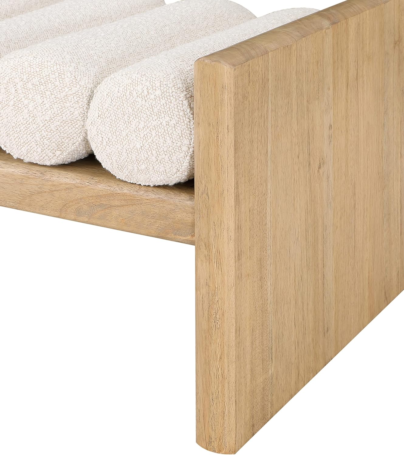 Meridian Furniture Waverly Collection Modern | Contemporary Bench with Solid Wood Rich Finish, Luxurious Boucle Fabric, 52" W x 19" D x 18" H, Cream