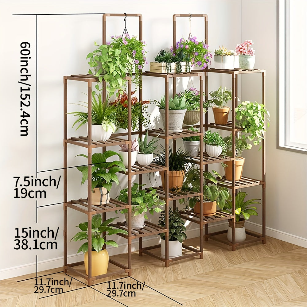 Suporte para plantas grande de 6 níveis, prateleira interna para plantas grandes, suporte externo com 13 suportes para vasos, prateleiras altas em camadas para várias plantas, coloque vasos suspensos ou plantas altas no meio