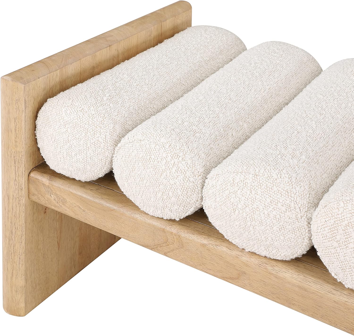 Meridian Furniture Waverly Collection Modern | Contemporary Bench with Solid Wood Rich Finish, Luxurious Boucle Fabric, 52" W x 19" D x 18" H, Cream