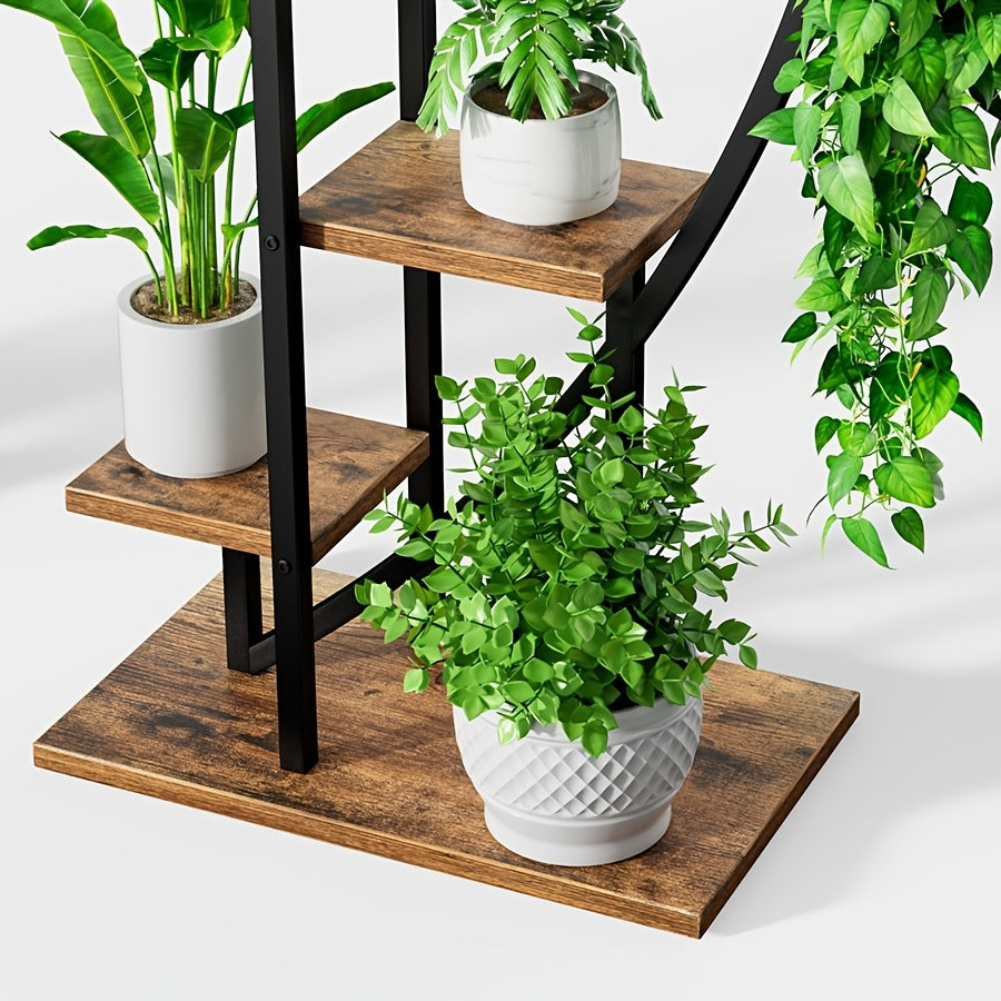 2pcs Suportes para Plantas Internas em Forma de Meia-Lua de 63" com Luzes de Crescimento de Espectro Completo - Prateleiras de Metal Multiníveis para Plantas, Decoração & Mais - Marrom & Preto