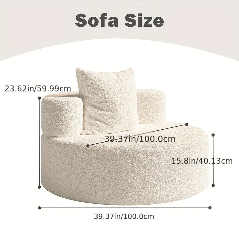 Sofá preguiçoso, poltrona de lazer com almofada, fácil de mover poltrona moderna de leitura de veludo teddy, sofá redondo de alta elasticidade, adequado para quarto, sala de lazer, hotel, sala de estar