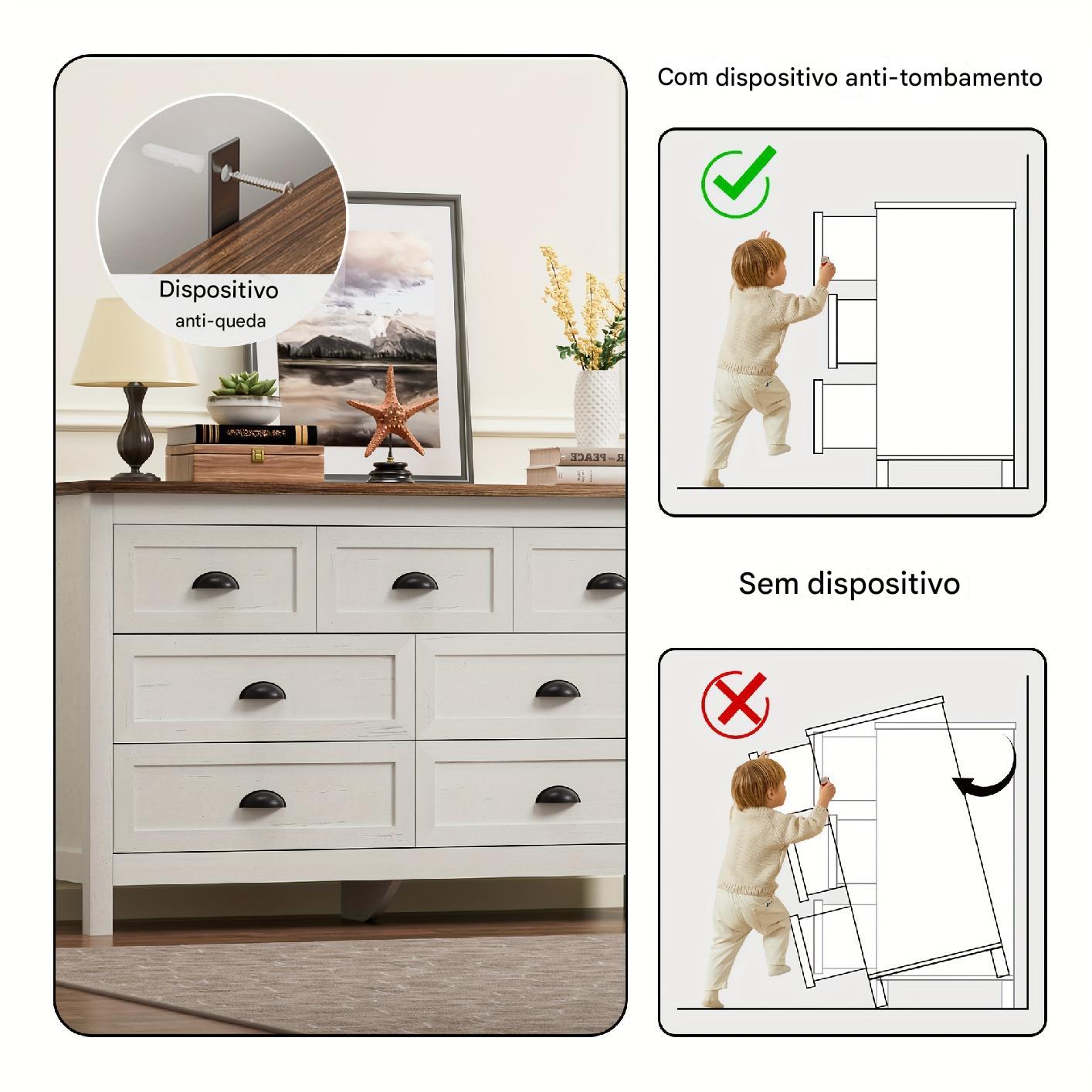 Cômoda de Fazenda para Quarto, cômoda de 7 Gavetas + 1 Ano de Garantia