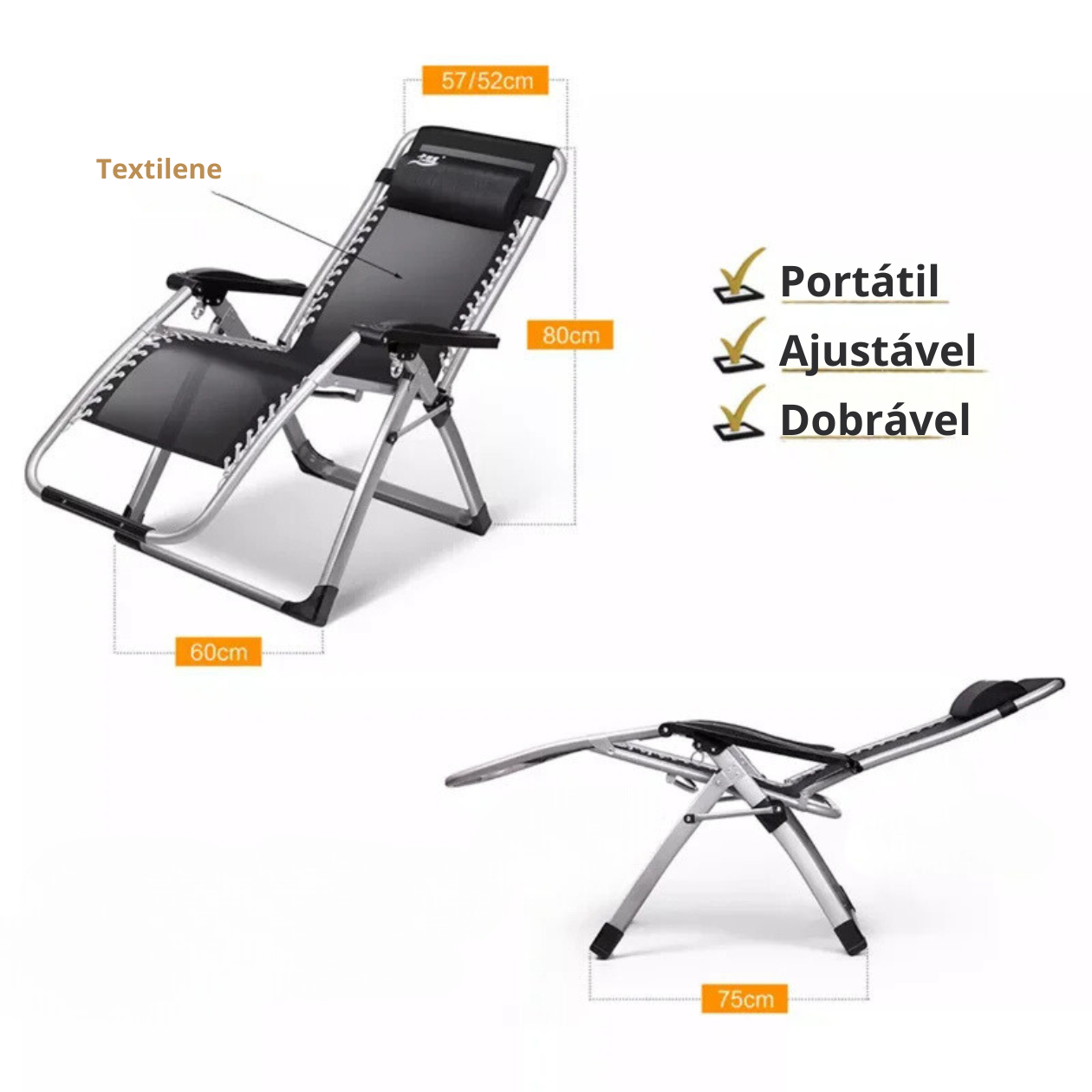 OrtoComfort© Max – Cadeira Dobrável Super Reforçada (150kg) + Brindes