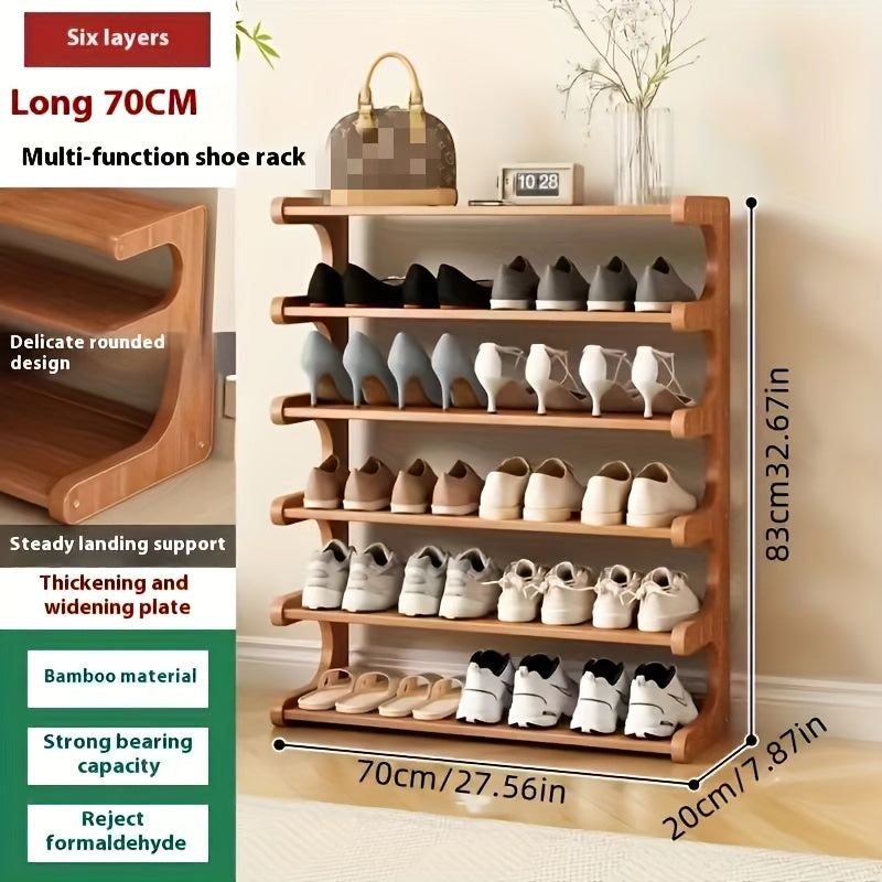 Estante de Sapatos de Bambu que Economiza Espaço - Multicamadas, Organizador Independente com Acabamento em Grão de Madeira para Dormitórios & Entradas, Montagem Fácil, Marrom