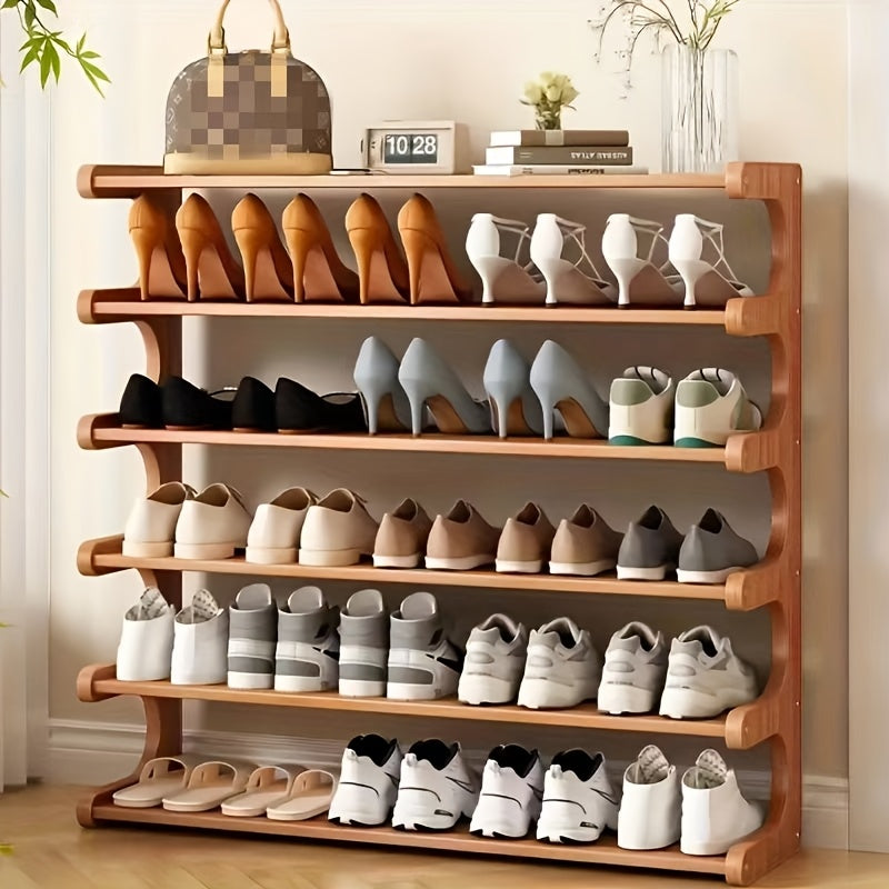Estante de Sapatos de Bambu que Economiza Espaço - Multicamadas, Organizador Independente com Acabamento em Grão de Madeira para Dormitórios & Entradas, Montagem Fácil, Marrom